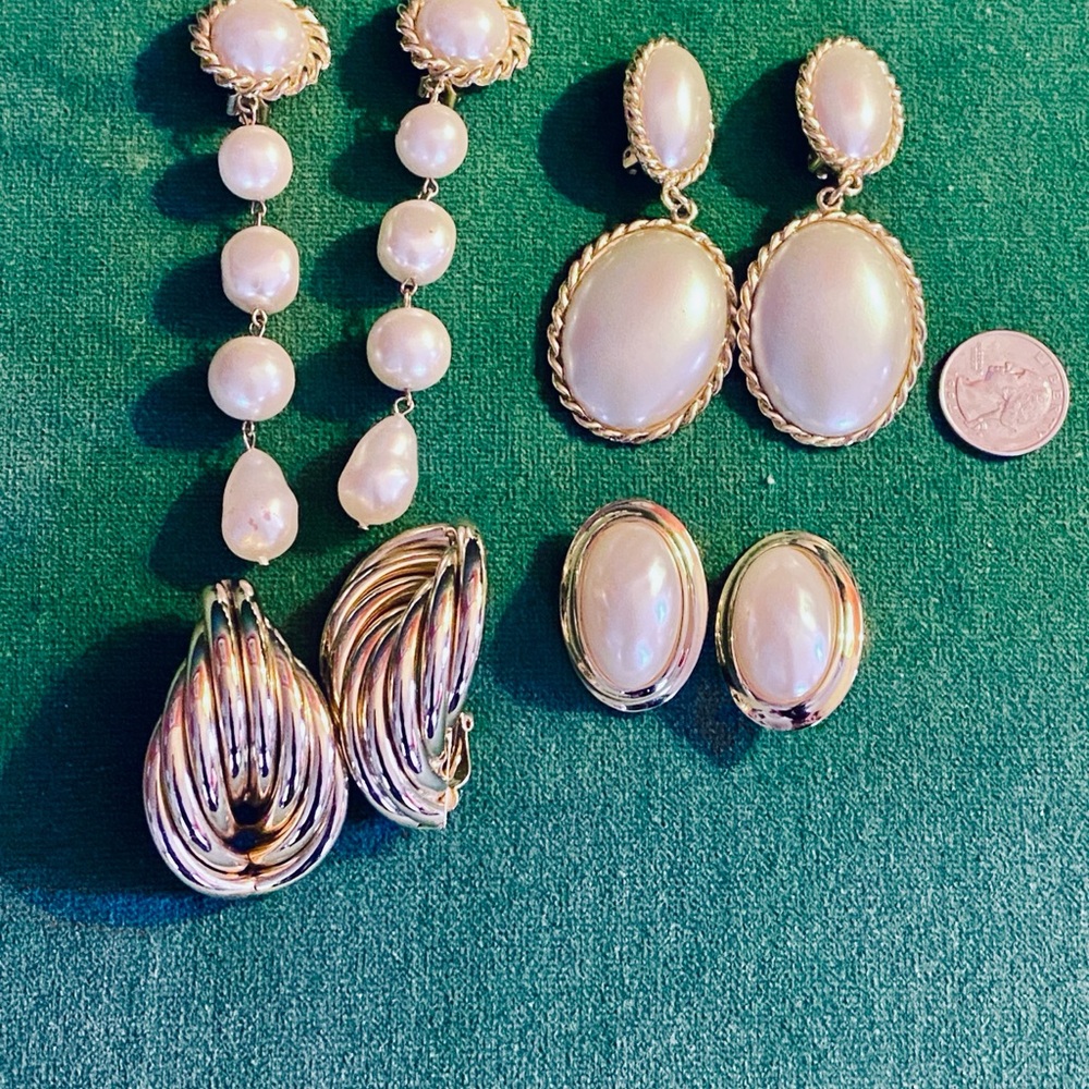 Gold and White Statement  Earrings